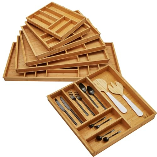 ORGA-BOX 3 BAMBU Bestickinsats för 60 cm lådor (473 x 497 mm) med 6 fack köksarrangör i trä för Nobilia kök från augusti 2012
