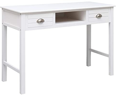 LAPOOH Skrivbord vit 108 x 45 x 76 cm massivt trä Paulownia, spelbord, datorbord, datorskrivbord, kontorsbord, arbetsbord, sybord, PC bord – 338535