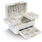 KAMIER Schmuckaufbewahrung, 3 Ebenen PU Schmuckkästchen groß,1 Schmuckaufbewahrung, Multifunktional Schubladeschmuck Organizer, Damen Schmuck Ohrringe Ring Box (Weiß)