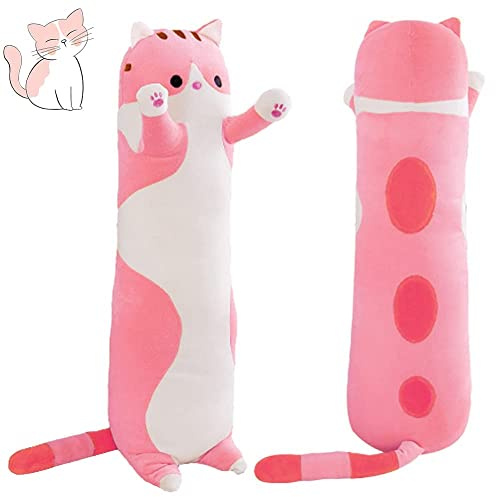 Sausudols Peluche Cuscino Lungo Gatto 70CM Peluche Gatto Cuscino di Peluche Morbido Gatto Plushie Giocattolo Regalo per Compleanno Natale e San Valentino Rosa