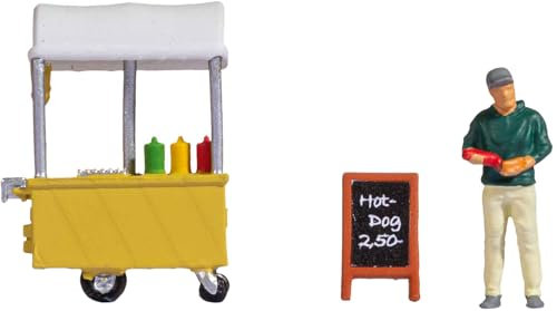NOCH Tiny-Scenes „Hot-Dog Stand“, Modellbau Essensstand aus Kunststoff, handkoloriert für Spur H0