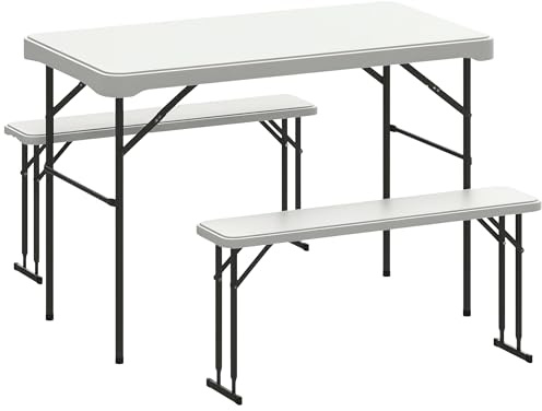 Outsunny Ensemble Table Pliante et Bancs de Pique-Nique 113 cm Gris Clair