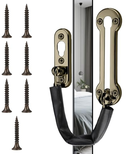 Door Chain with Leather Case Security Lock SUS304 Stainless Steel Extra-Thick Heavy Duty Front Door Restrictor Limiter Safety Guard Chain with Spring for Home Apartment Wooden/UPVC Doors (Bronze)