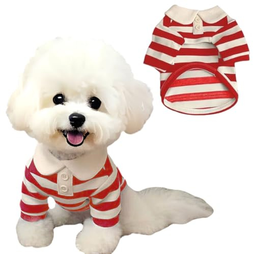 AgoumLux Ropa para Perros Pequeños Camiseta de Rayas de Verano, Polo para Mascotas para Gatitos y Cachorros, Rojo, S
