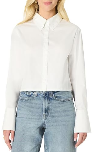Amazon Essentials Women's Oversized-Fit Cotton Stretch Poplin Button-Down Dress Shirt, Bright White, Small