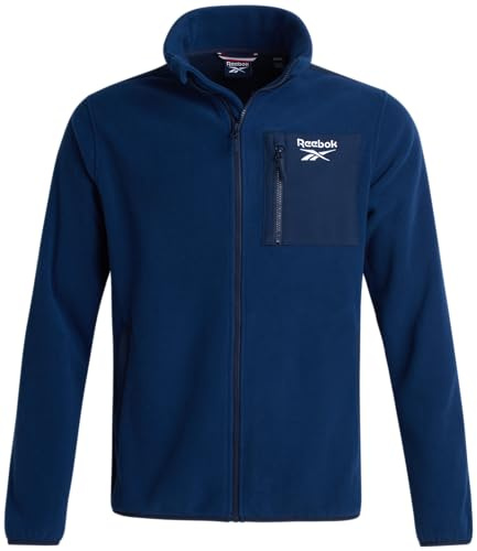 Reebok Mens Fleece Jacket - Lightweight Polar Fleece Zip Up Winter Softshell Jacket Men with Pockets for Hiking and Workout, Size Large, Batik Blue