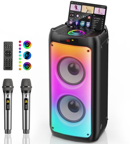 Karaoke Machine with 2 Wireless Microphones, Portable Bluetooth Match Dat Party Speaker for Adults, Big Party PA System with Disco Lights for Gatherings, Stage Monitors, Best Gifts for All
