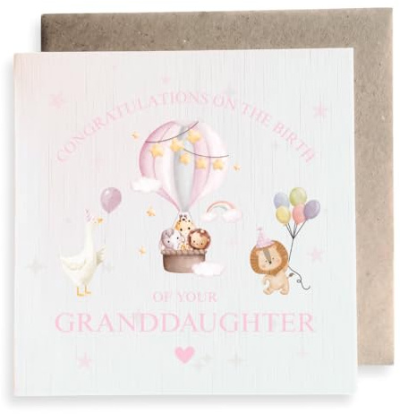 Second Ave On the Birth of Your Granddaughter Girl Pink New Baby Square Card Newborn Congratulations Grandparents Greeting Card