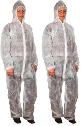 ABENA Disposable Overalls | Pack Of 2 | Size L/XL Measuring 185x68cm | White Boiler Suit For Men & Women. Coveralls That Can Be Used As Painters Overalls, PPE, Hazmat Suit, Dust Suit And More.