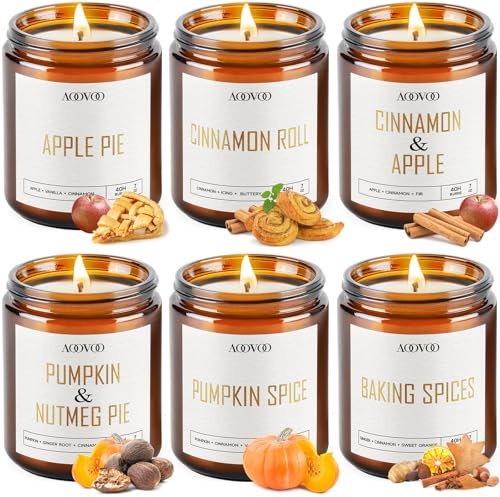 AOOVOO Höstdoftljus – 6 stearinljus, 1197 g sojavaxljus, doftljus av sojavax för hem, äppelkakor/kanelsnigel/kaneläppl/pumpa-nötmus-kakor/pumpa-kryddor/bakkryddor