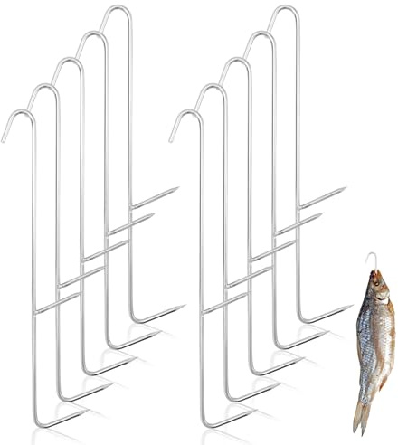 Erzekrim Räucherhaken 10 Stück Räucherhaken Edelstahl, Fischhaken 21cm Silver zum Aufhängen von Geräuchertem Fisch, Fleisch, Wurst Etc (Doppelköpfig)