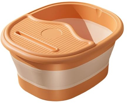 KiBcsLic Vasca per pediluvio pieghevole con punto di massaggio, vasca per lavaggio piedi con coperchio per bagno, Orangina