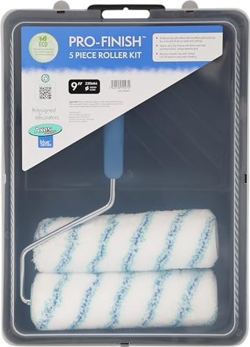 Axus Decor Pro-Finish 4PC Roller Kit (Blue Series) Paint Tray and Roller Paint Roller Roller Tray & Frame, Painting Tools for Professional & DIY Projects, Sleeve Core Diameter, 9/230mm,44mm
