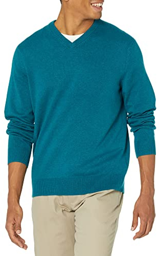 Amazon Essentials Pull à Col en V (Disponible en Grandes Tailles et Grandes Longueurs) Homme, Bleu Sarcelle Chiné, XL