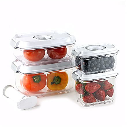 PrepSealer Food Storage Vacuum Container 4-piece Container with Maunal Pump, BPA free, Tritan, Keep food and ingredients fresh up to four times longer than conventioal storeage.