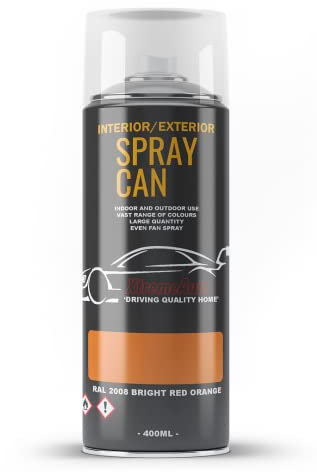 Xtremeauto Spray Paint Finish For Indoor And Outdoor Use Garden Cars Home Kitchen Bathroom Furniture Art Craft Bikes Radiators Metal Wood Plastic Glass UPVC Stone PVC RAL 2008 Bright red orange