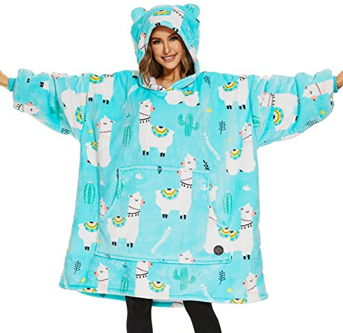 THREE POODLE Felpa Coperta Oversize Donna, Pile Gigante con Maniche e Cappuccio