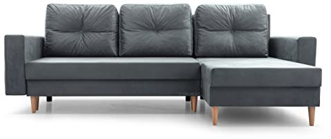 Ecksofa mit Schlaffunktion und Bettkasten Ottomane Links als auch rechts montierbar Couch für Wohnzimmer, Schlafsofa Gästebett Sofa Eckcouch L-Form 232x142x90 cm Carl (Grau)