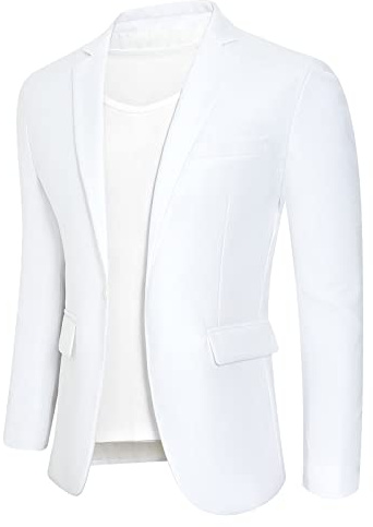 Giacca da uomo blazer casual con un bottone, slim fit, sportivi, cappotti alla moda, giacca da abito bianca