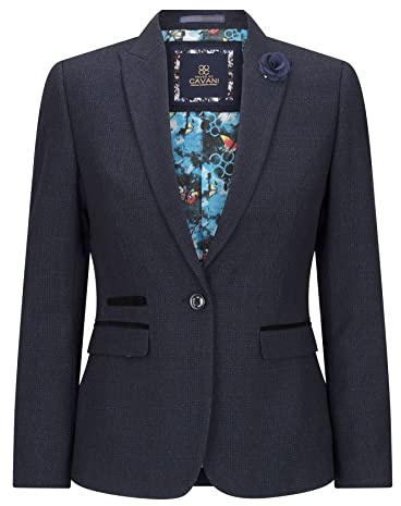 TruClothing.com Blazer pour Femme en Tweed de Laine mélangée Bleu Marine Style Britannique Vintage années 20 rétro