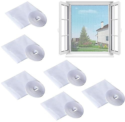 Taicols Pack of 6 Mosquito Nets for Windows, 130 cmx150 cm, Fly Net, Insect Protection Net with 6 Rolls of Self-Adhesive Tape, Fly Screen for Windows, Summer, Insect Protection, Window (White)