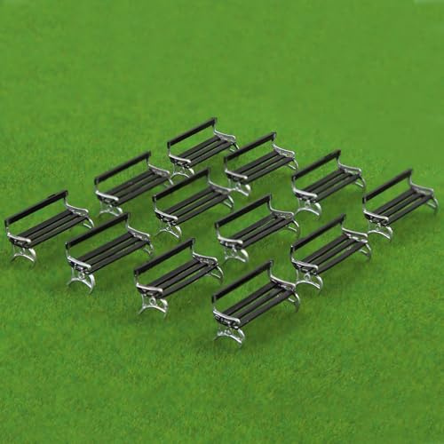 Evemodel Lot de 12 bancs miniatures à l'échelle 1:87 pour voie H0 chemin de fer Loisirs Chaise Bonsaï Décor (B noir avec argent)
