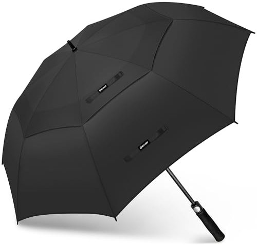 KEYHOT Regenschirm Groß Sturmfest M Automatik öffnen, Golfschirm Double Canopy Stabiler Für Männer und Frauen（Schwarz）
