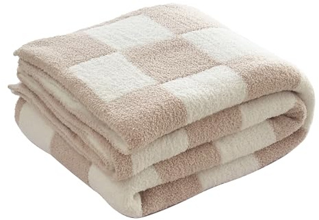 Ultra Soft Cozy Checkered Knitted Throw Blanket Fluffy Microfiber Checkerboard Bed Blanket Lightweight Both Sides Blanket for Couch Sofa Bed (Cream, Baby 30x40)