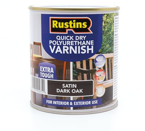 RustinsQuick Dry Poly Varnish Satin Dark Oak 500ml -Tough, Water-Based Clear Finish in Gloss, Matt or Satin; Durable Protection for Interior Wood, Furniture and Floors