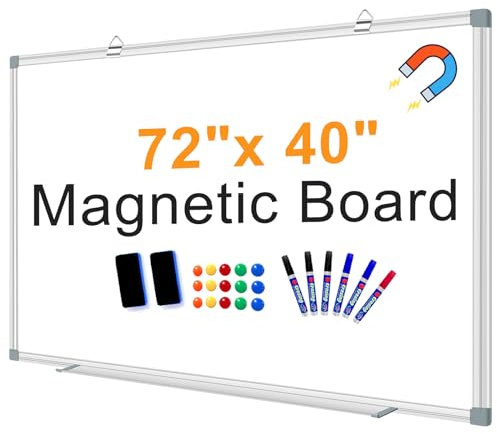 H-Qprobd Large White Board Dry Erase Board for Wall 72X40 Magnetic Whiteboard with Long Pen Tray, Presentation Dry Erase Boards for Office, Classroom, School, Home
