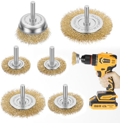 Flintronic 6 Pezzi Spazzole Metalliche per Trapano, Filo Di Acciaio Ondulato, Spazzola di Ferro con Codolo da 1/4 di, Spazzola Metallica, Per La Rimozione Di Ruggine, Corrosione, Sverniciatura