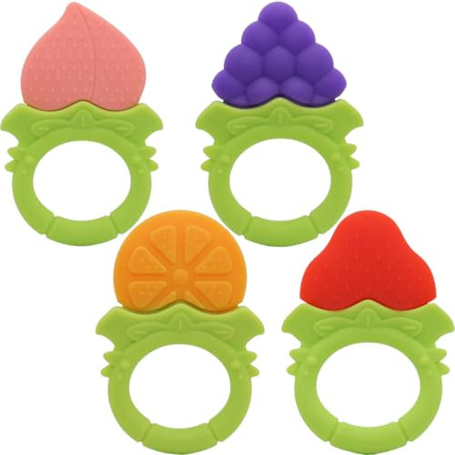 Massaggiagengive, 4 pezzi Massagia Gengive Neonati, Mastica Silicone Frutta Massaggiagengive, Giocattolo Dentizione, Maniglie Facili da Tenere, Senza BPA, ​Adatto Per Neonati, multicolore