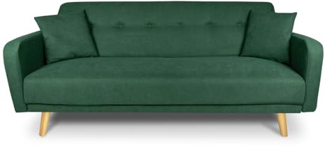 SAMIRA Divano letto clic clac in tessuto vellutato verde abete, divano 3 posti mod. Henry (Verde abete)