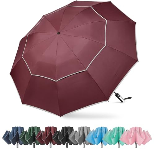 G4Free 54 Inch Windproof Inverted Umbrella with Reflective Stripe, Large Compact Reverse Golf Travel Umbrella for Rain 10 Ribs Double Canopy Automatic Open Close(Burgundy)