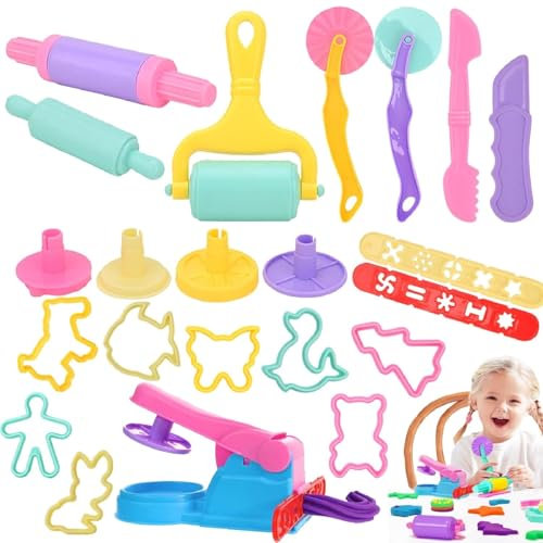Kiuiom Knete Zubehör Knetwerkzeug,Kinder Plastilin Werkzeuge,Clay Extruder 22 Stück Küchenspielzeug Teig Plastilin Werkzeuge Geschenk-Set für Jungen und Mädchen DIY Knetmasse Pädagogisches Spielzeug