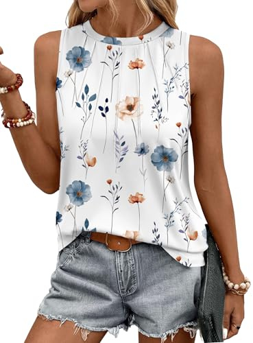 Zeagoo Women's Tops Summer High Neck Sleeveless Top Loose Fit Flowy Flrol Casual Shirts 2026
