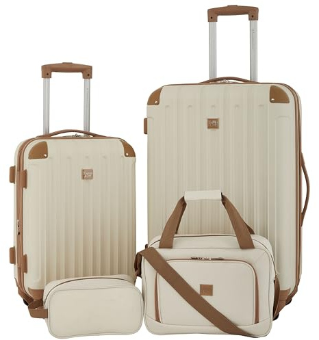 Travelers Club Midtown Hardside 4-Piece Luggage Travel Set, Vanilla, 4-Piece Set, Midtown Hardside 4-Piece Luggage Travel Set