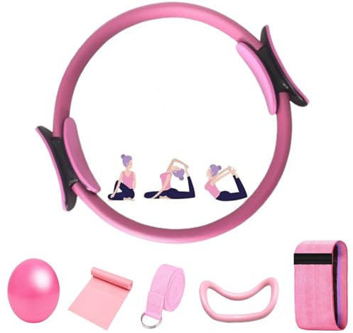 Generisch Pilates Ring Set,Pilates zubehör Enthalten Yogaball,Yoga-Ring,Yoga-Widerstandsring,Yoga-Widerstandsband,Yoga-Hilfsgürtel,Geeignet Fitnessgerät für Heimtraining und Studio-Workout (6)