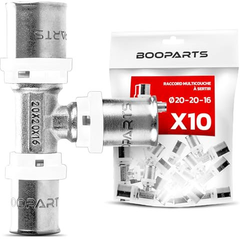 BOOPARTS - 10 pezzi - raccordo multistrato 20-20-16 a crimpare contorno TH - Tee multistrato ridotto a crimpare - raccordo idraulico per tubo multistrato 20 e 16