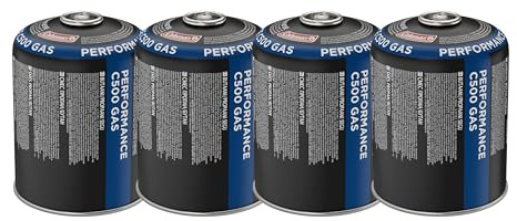 Coleman 4 cartucce Gas C500 Performance | Confezione da 4 | Cartuccia con valvola a Vite | Adatta per fornelli, Barbecue e lampade da Campeggio | Miscela Potente butano/propano 440 g