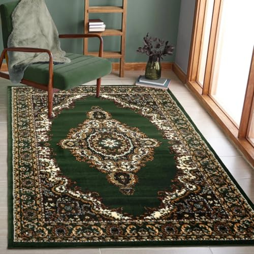 VIMODA Teppich Orientalisch kurzflor Klassisch Wohnzimmer, Esszimer, Flur- Grün, Farbe:G8757, Size:200x290 cm