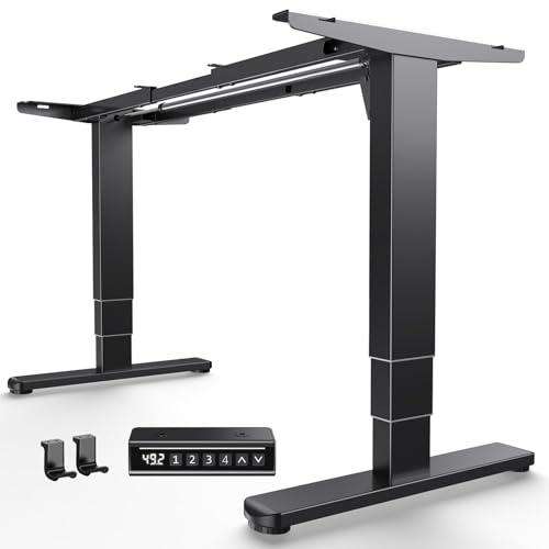 HUANUO Standing Desk Frame with 220lbs Powerful Brushless Motor, Double Crossbeam Structure, Thick Adjustable Desk Legs, for Max 35.4″ x 86.6″ Desktop, for Home Office, Black Frame Only