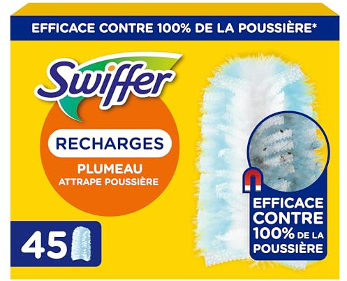 Swiffer Duster Plumeau Recharges, 45 Unités, Capture Poussière, Saleté, Poils et Allergènes, Efficace Contre 99.9% des Poussières, même dans les Coins Difficiles, Manche vendu séparément