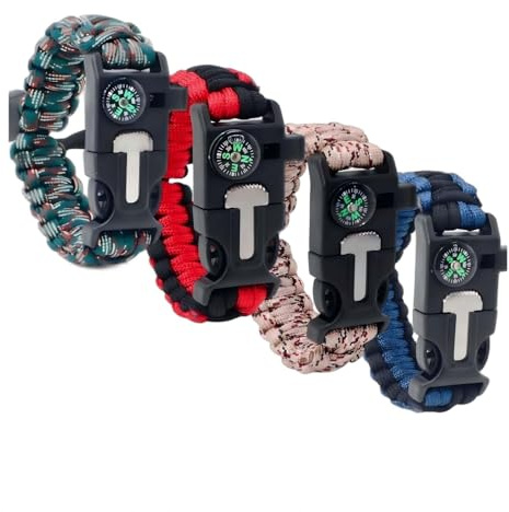 Braccialetto Sopravvivenza, Bracciale Sopravvivenza, Bracciale Paracord con Flint, Bussola, Emergenza Coltello, Whistle e Paracadute Fibbia,per attività all'aperto Escursionismo Campeggio di Emergenza