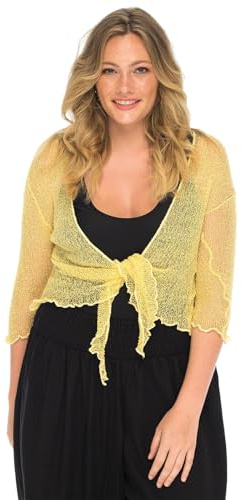 NetSetUK Women’s Fish Net Tie Up Shrug 3/4 Sleeve Fine Knitted Ladies Bolero Shrug Top Jacket Cardigan One Size Yellow