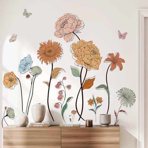 SHUCHING Pegatinas de Pared Flores Boho, Vinilo Adhesivo Pared Flores Grandes, Vinilos Decorativos para Salón Dormitorio