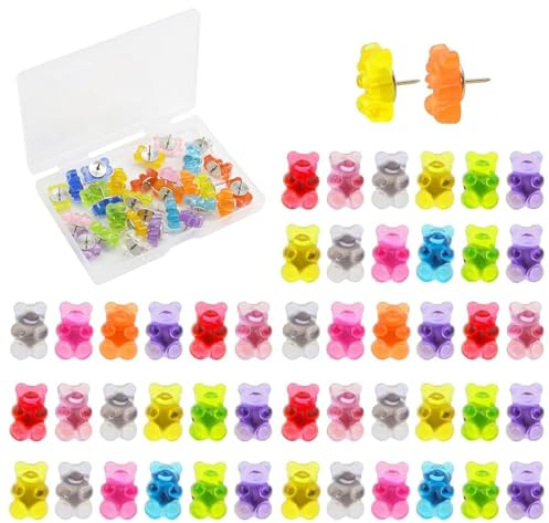 GDFHBD 50 Pieces Of Colored Bear Pushpins, Art Installation Props, Art Supplies, Handmade Materials, Photo Hanging Pins, Suitable For Bulletin Boards, Maps.