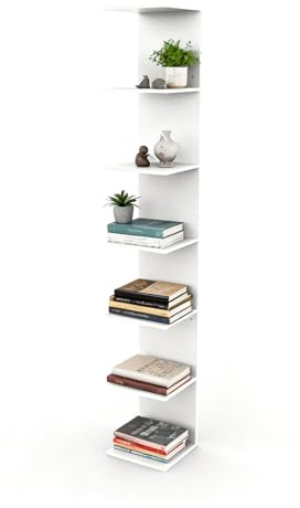 buybyroom 6-tier Corner Shelf Unit Wall Mounted, Corner Unit for Living Room, Study, Kitchen, Bedroom, White Shelving Unit