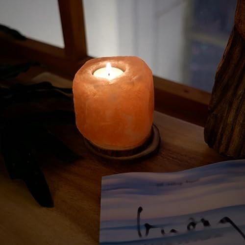 MAJONMMERD Kristall Salt Ljuslampa Naturlig Himalaya Salt Sten Ljushållare Varm Orange Glöd Unik Grain Bordsskiva Dekorationslampa för Hemmeditation Sovrum