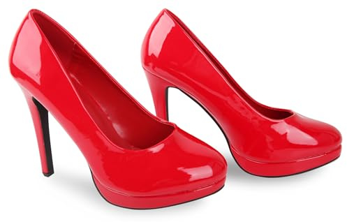 Bismaa Mens Womens Drag Queen Cross Dresser HIGH Heel Round Toe Court Shoes Big Sizes UK 9,10,11,12 (UK 10/EU 44, Red Patent)